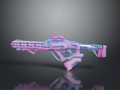 Futuristic Sci Fi Weapon Design With Pink Blue Gradient And Geometric Hollow Details 3d model