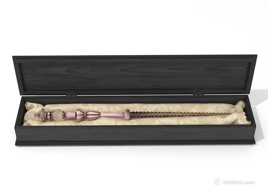 Pink Ornate Decorative Wand In Black Box With Soft Velvet Lining 3d model 