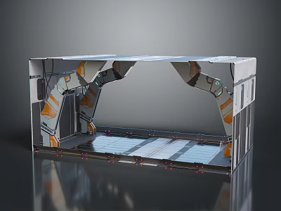 Futuristic Metallic Structure With Orange Components Transparent Panels And Platform Base 3d model