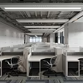 Modern Public Office Space Interior With Work Cubicles Large Windows Office Chairs And Patterned Carpet 3d model