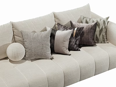 Decorative Throw Pillows On Beige Couch With Textured Patterns And Neutral Tones 3d model