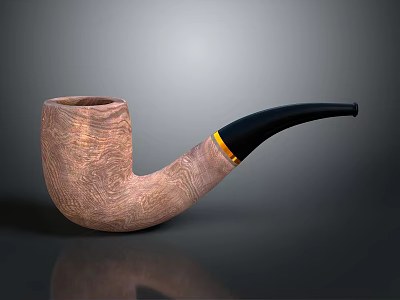 Wooden Smoking Pipe With Textured Surface Black Stem And Gold Accent 3d model