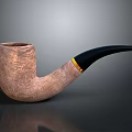 Wooden Smoking Pipe With Textured Surface Black Stem And Gold Accent