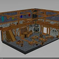 Medieval Tavern Interior With Wooden Structure Stone Walls Tables Fireplace And Tapestries