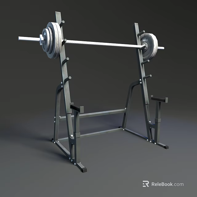Sturdy Gym Weight Training Equipment Barbell With Weight Plates On Steel Rack 3d model 