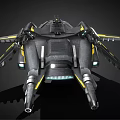 Sci-Fi Spaceship 3D Model Featuring Metallic Gray Body Yellow Accent Lines And Complex Structure