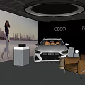 Modern Audi Showroom Interior With White Car Display And Luxury Seating Area