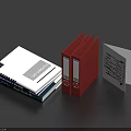 Essential Office Stationery Items Including Technology Books Red Folders And Notepads With Black Lines