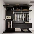 Modern Black Wardrobe Interior Design With Hanging Clothes Folded Items And Shelves 3d model