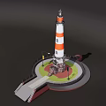 Classic European style Architecture Lighthouse With Red And White Stripes Circular Platform And Stone Ramp