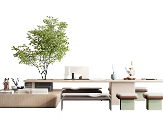 Modern Tea Table and Chair Tea Table and Chair Combination 3d model