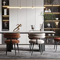 Modern Restaurant Interior With Dining Table Chairs Pendant Lights And Decorative Shelves 3d model