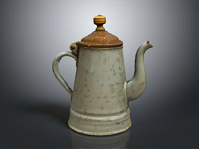 Vintage Ceramic Kettle with White Body and Brown Lid as Daily Electrical Appliance 3d model