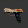 Futuristic Tactical Pistol With Orange And White Accents Ergonomic Grip Detailed Design