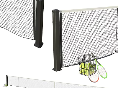High Quality Tennis Sports Equipment with Net Rackets Balls and Metal Frame 3d model