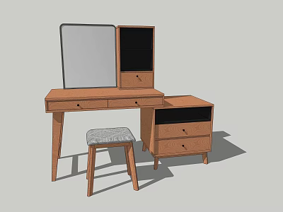 Wooden Dressing Table with Mirror Drawers and Matching Stool Design 3d model