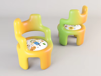 Kids Leisure Chairs With Gradient Colors And Cute Cartoon Pattern Seats 3d model