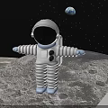White Detailed Astronaut Spacesuit on Moon Surface with Earth and Starry Sky Background