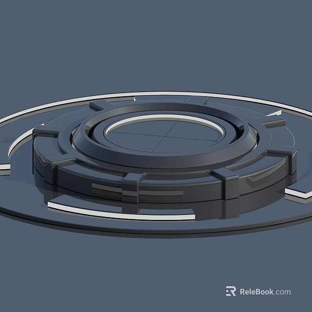 3D Rendered Mechanical Component With Circular Base Gray Metallic Finish And Geometric Lines 3d model 