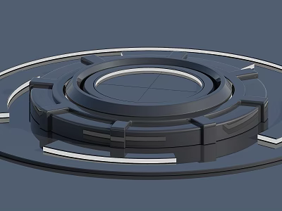 3D Rendered Mechanical Component With Circular Base Gray Metallic Finish And Geometric Lines 3d model