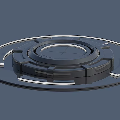 3D Rendered Mechanical Component With Circular Base Gray Metallic Finish And Geometric Lines 3d model