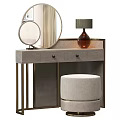 Elegant Modern Vanity Table With Round Mirror Table Lamp And Upholstered Stool 3d model