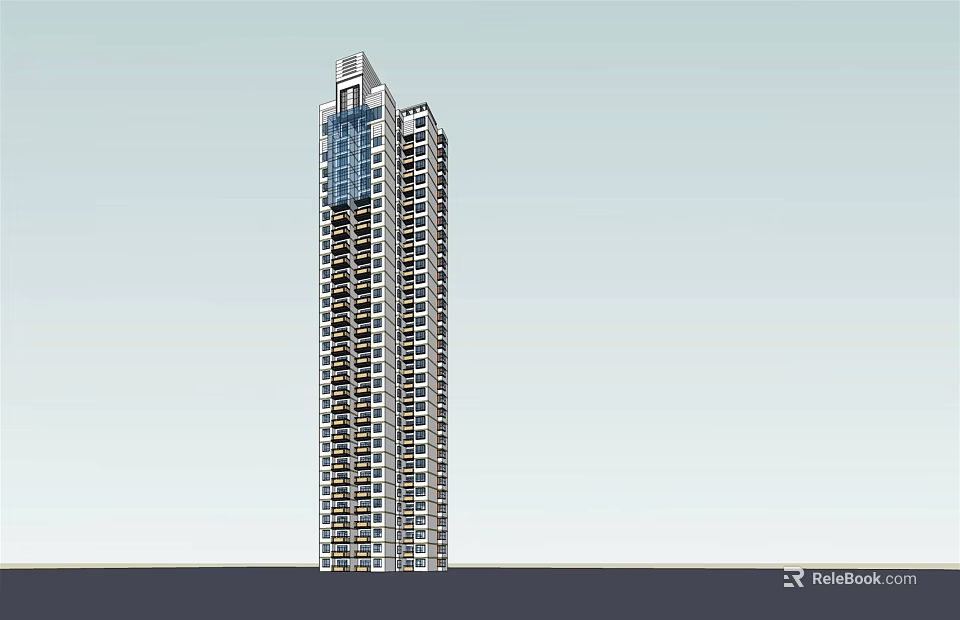 Modern High Rise Building With Glass Facade And Multiple Floors Structure 3d model