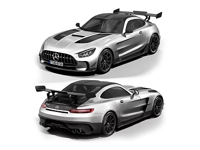 Silver Sports Car With Black Stripes Two Door Design Rear Spoiler And High Performance Exterior 3d model