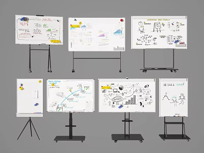 Professional Drawing Tools Collection Featuring Whiteboards Hand Drawn Charts and Various Stands 3d model