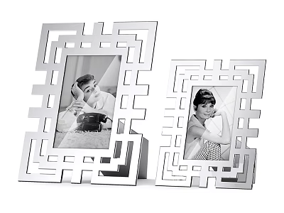 Two Stylish Photo Wall Picture Frames with Maze Pattern Metallic Borders Holding 3d model