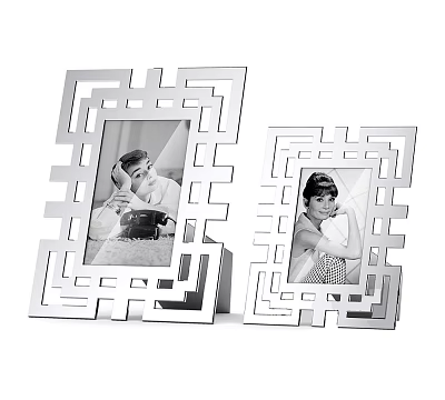 Two Stylish Photo Wall Picture Frames with Maze Pattern Metallic Borders Holding 3d model