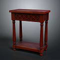 Elegant Wooden Side Table With Intricate Carved Pattern Pillar Legs And Lower Shelf