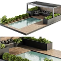 Outdoor Patio Design With Wooden Deck Small Pool Green Plants And Sofa Seating Area