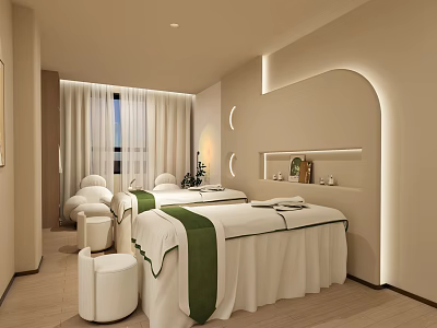 Modern Beauty Salon Interior With Treatment Beds Green Accents And Soft Lighting 3d model