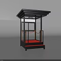 Modern Black Glass Security Booth With Red Floor And Golden Railings