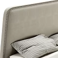 Modern Upholstered Double Bed With Beige Headboard Light Gray Bedspread And White Sheets 3d model