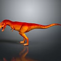 Red And Yellow Gradient T-Rex Model Standing With Open Mouth On Gray Background With Reflection 3d model