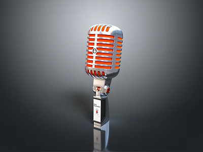 Vintage Microphone Classic Design With Red Silver Grille And Metallic Stand 3d model