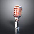 Vintage Microphone Classic Design With Red Silver Grille And Metallic Stand