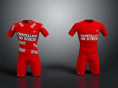 Red Gravelist No Stress Jumpsuit With White Printed Design For Active Use 3d model