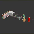 Industrial Robotic Arm System With Conveyor Belt And Red Container Components 3d model