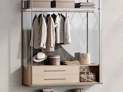 Modern Wardrobe Glass Door Design With Hanging Area Drawers Storage Boxes Hat And Bags 3d model