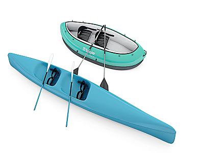 Two Blue Turquoise Kayaks With Paddles For Outdoor Water Sports 3d model