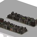 Urban Residential Row House Buildings With Different Colors Varied Roofs And Trees