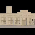 Urban Road Facilities With Pavement Curbs Adjacent Historic Factory Building And Water Tower