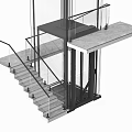 Modern Staircase with Glass Railing Metal Frame and Elevator in Contemporary Design