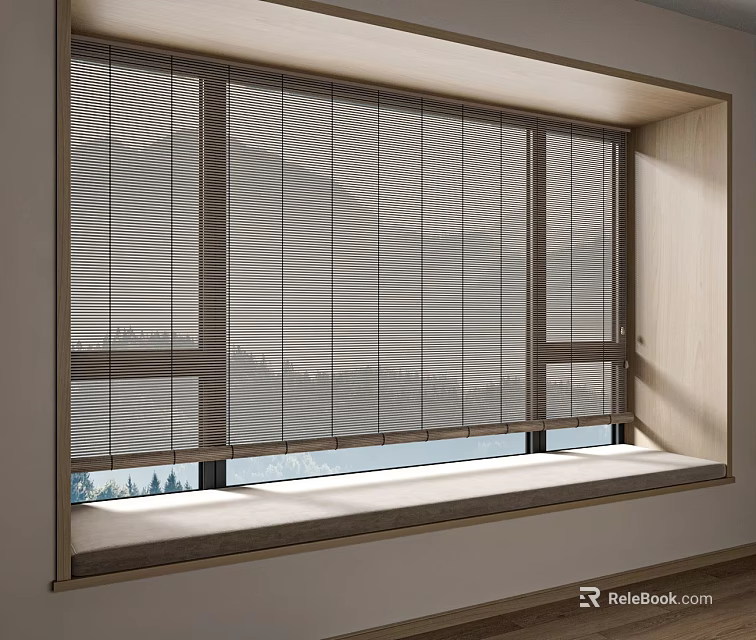 Stylish Window Blinds Enhancing Interior With Natural Light And Mountain View 3d model 