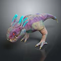 Colorful Fantasy Mythical Creature 3D Model With Blue Horns Red Eyes Sharp Teeth And Claws