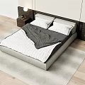 Modern Double Bed With Gray Headboard White Bedspread Pillows And Wooden Floor Rug