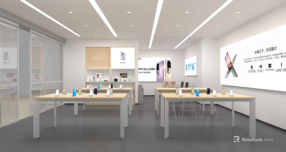 Modern Digital Store Interior With Smartphones Headphones Display Shelves And Bright Lighting 3d model 